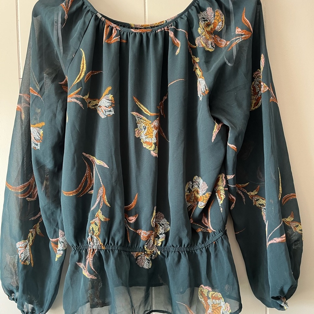 DR2 Floral Sheer Blouse - Teal and Orange